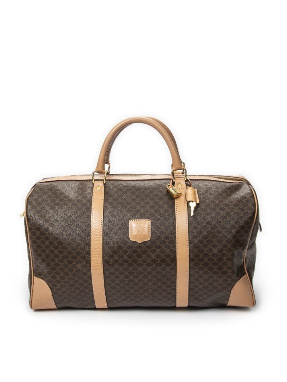 Celine Vintage Large Travel Boston Brown Macadam Canvas Handbag